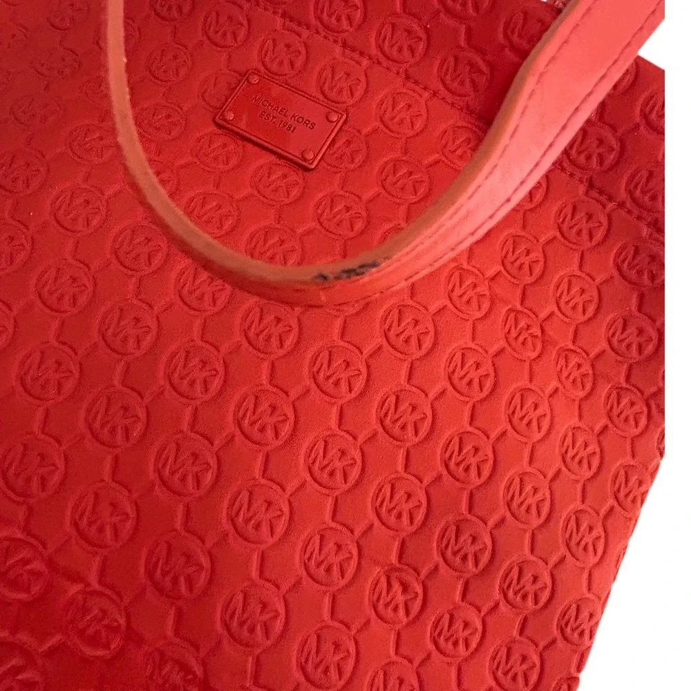 Michael Kors Orange MK Logo Embossed Tote Bag Large Shoulder Purse